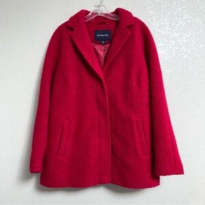 Lands End Jacket Coat Womens 16 Wool Boucle Textured Pink Preppy Peacoat